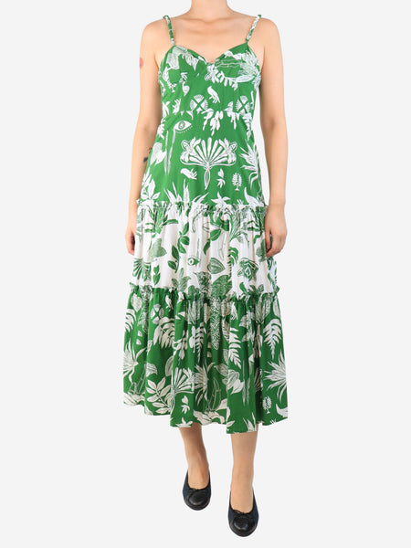 Green floral printed cotton midi dress - size S product image