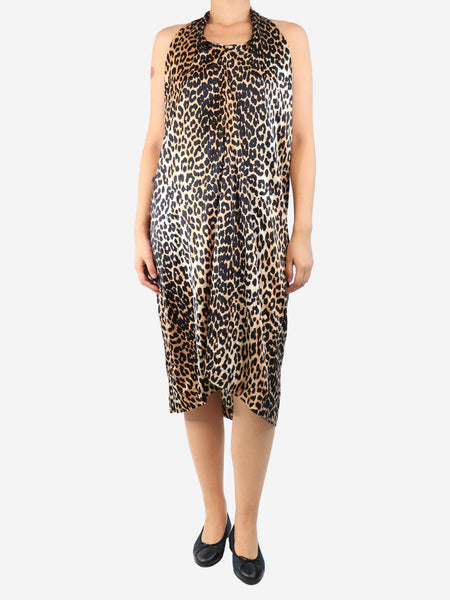 Neutral leopard print silk halterneck dress - size UK 10 product image