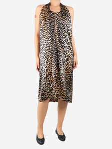 Ganni Neutral leopard print silk halterneck dress - size UK 10