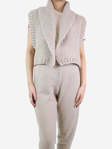 Bamford Beige chunky sleeveless wool-blend cardigan - size L