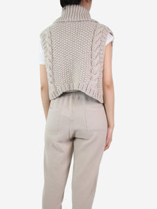 Bamford Beige chunky sleeveless wool-blend cardigan - size L