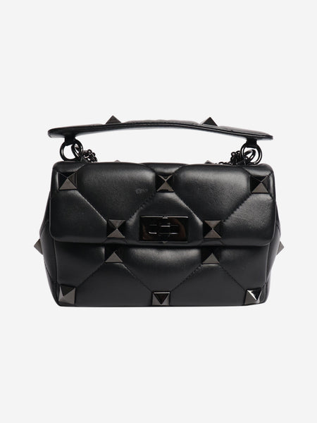 Black leather roman stud cross-body bag product image