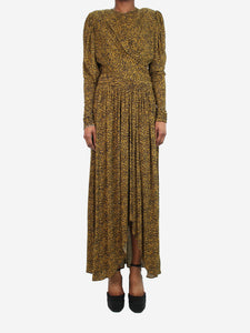 Isabel Marant Yellow printed padded-shoulder midi dress - size FR 38