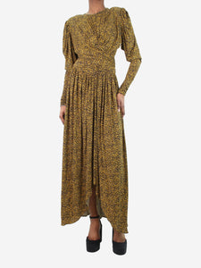 Isabel Marant Yellow printed padded-shoulder midi dress - size FR 38