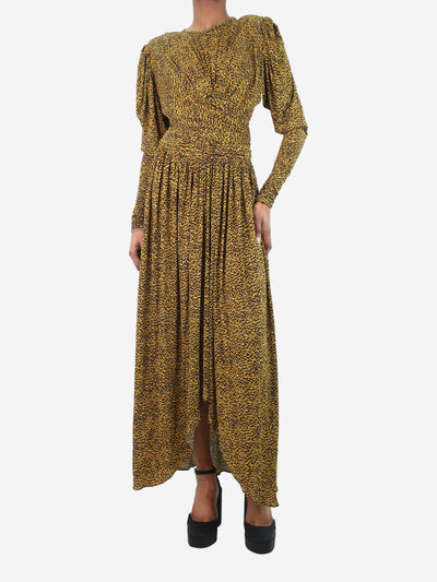 Yellow printed padded-shoulder gathered midi dress - size FR 38 Dresses Isabel Marant 