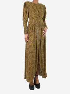 Isabel Marant Yellow printed padded-shoulder midi dress - size FR 38