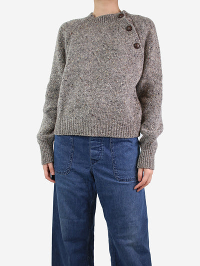 Grey speckled shoulder-button jumper - size UK 10 Knitwear Margaret Howell 