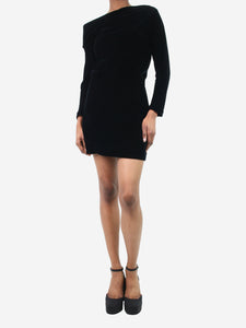 Theory Black off-shoulder velvet mini dress - size UK 4