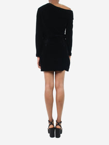 Theory Black off-shoulder velvet mini dress - size UK 4