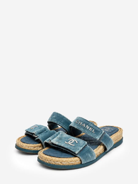 Blue velvet CC espadrille slide sandals - size EU 40 alternate image
