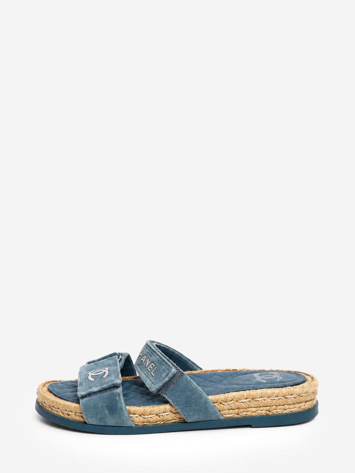 Blue velvet CC espadrille slide sandals - size EU 40 Flat Shoes Chanel 