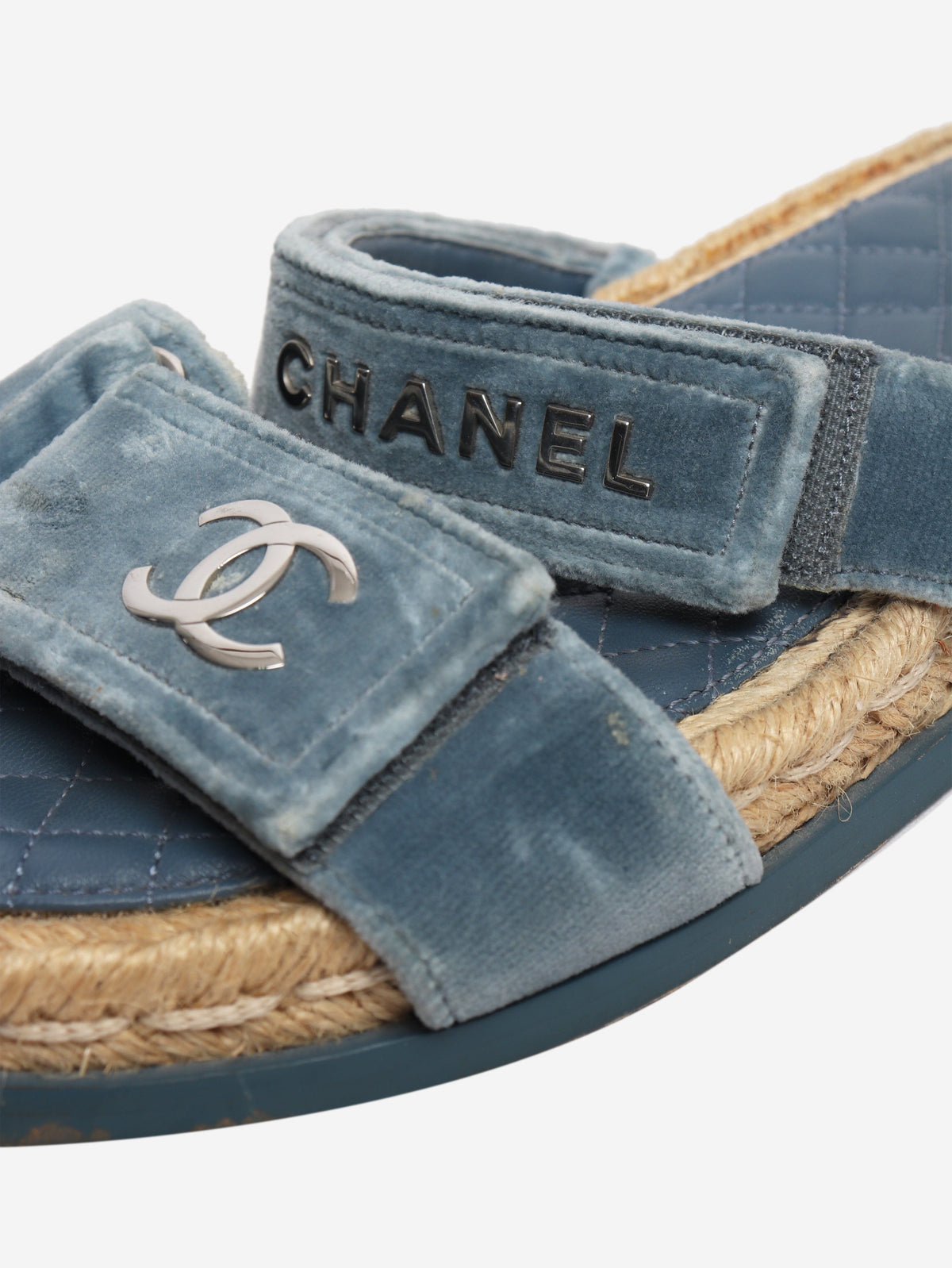 Blue velvet CC espadrille slide sandals - size EU 40 Flat Shoes Chanel 