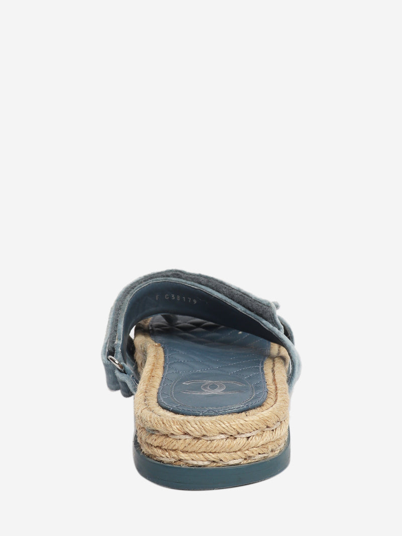 Blue velvet CC espadrille slide sandals - size EU 40 Flat Shoes Chanel 