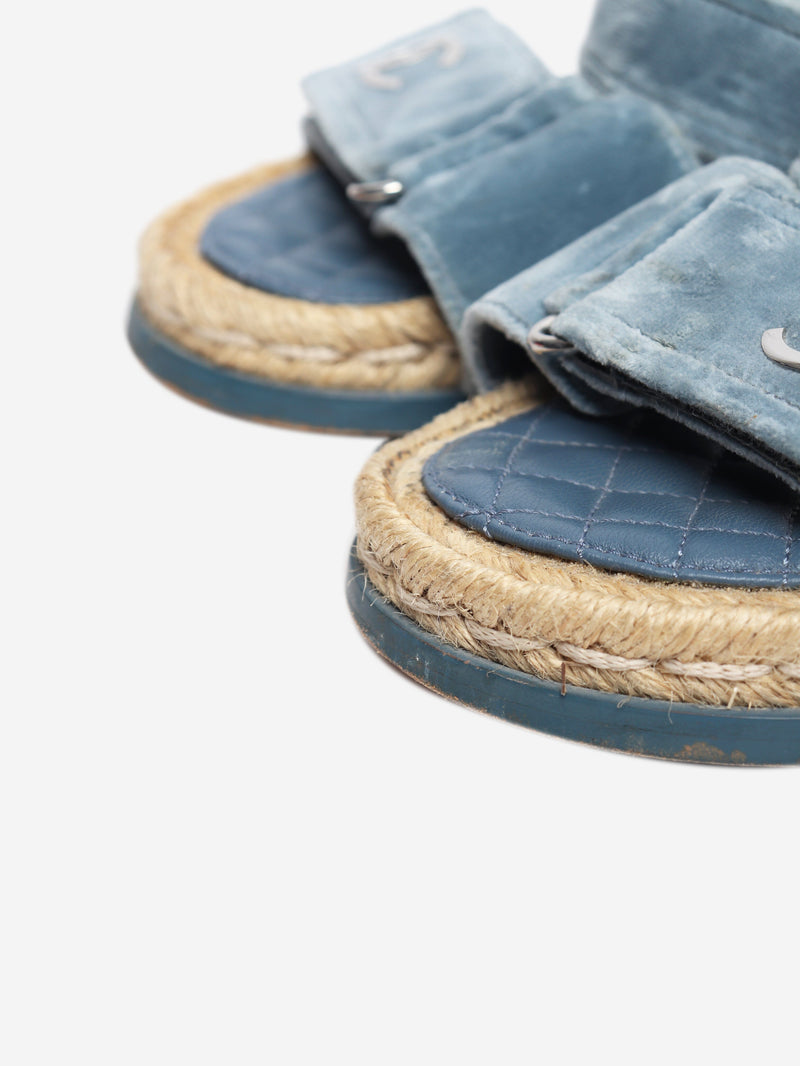 Blue velvet CC espadrille slide sandals - size EU 40 Flat Shoes Chanel 