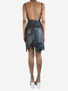 Coperni Black distressed leather mini dress - size UK 8