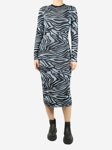 Stine Goya Blue abstract printed ribbed midi dress - size S