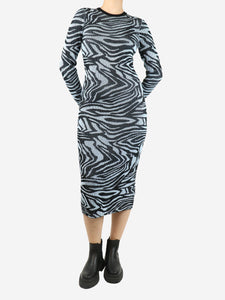 Stine Goya Blue abstract printed ribbed midi dress - size S