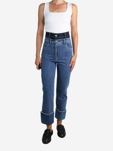 Rokh Blue denim double contrasting waistband jeans - size UK 8