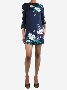 Erdem Navy silk floral print dress - size UK 6