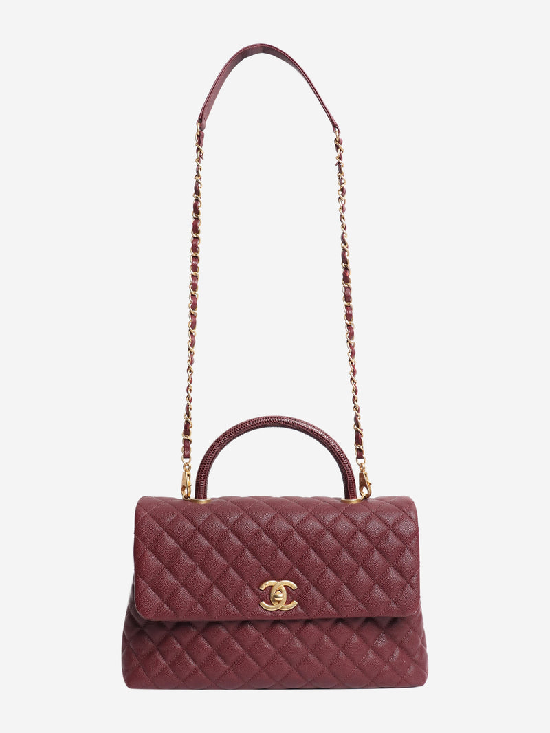 Maroon 2017 caviar leather quilted Coco Handle bag Top Handle Bags Chanel 