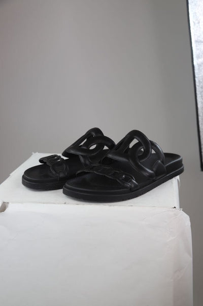 Black chain patterned flat sandals - size EU 39 Flat Sandals Hermes 