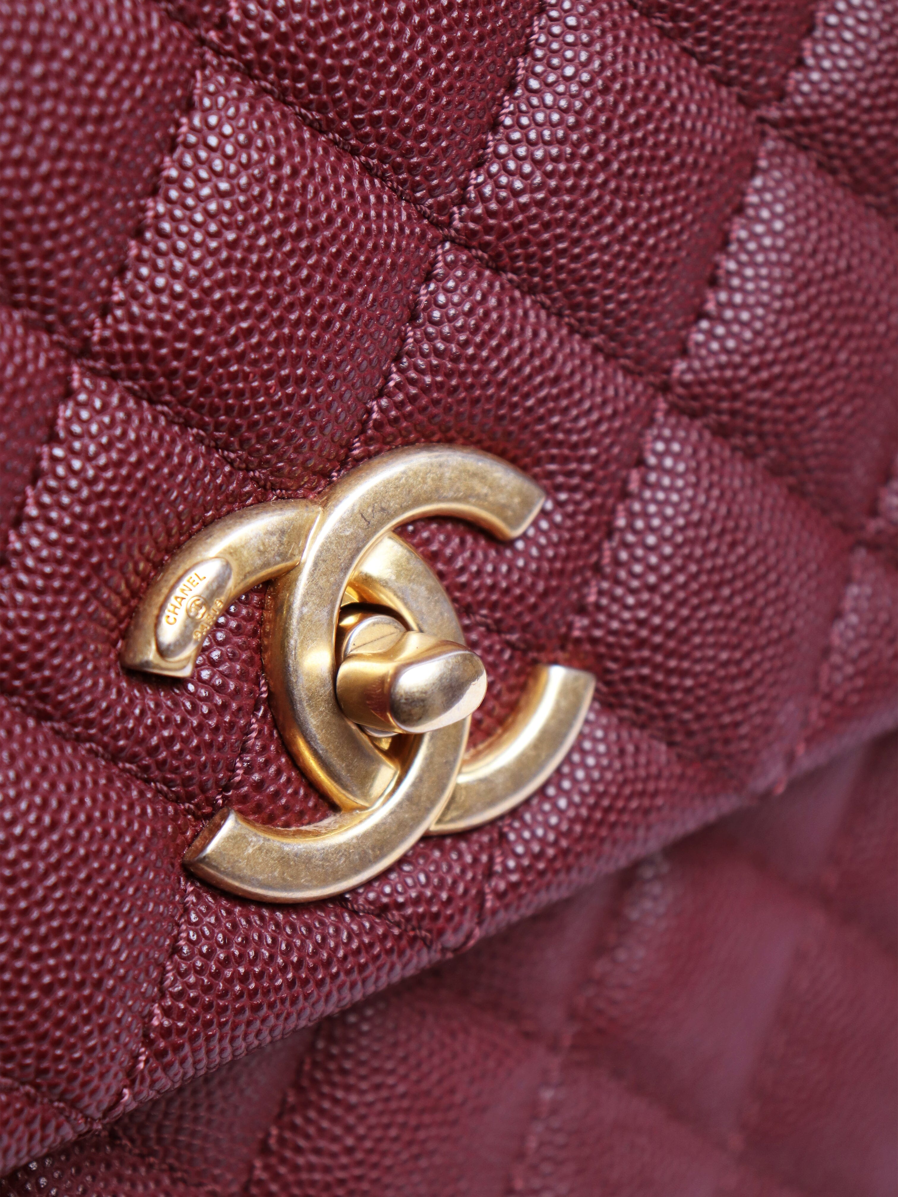 Maroon 2017 caviar leather quilted Coco Handle bag Top Handle Bags Chanel 