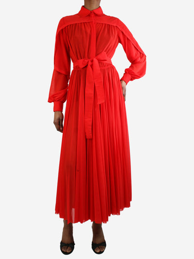 Red sheer pleated midi dress - size UK 6 Dresses Celine 