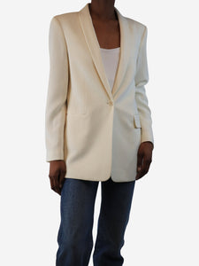 Theory Cream single-breasted plisse blazer - size UK 6