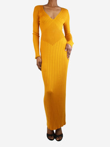 Khaite Orange Nicolai ribbed-knit silk maxi dress - size M