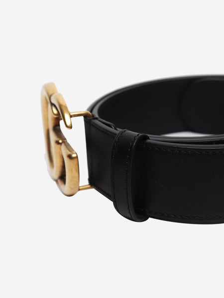 Black leather GG Marmont wide belt alternate image