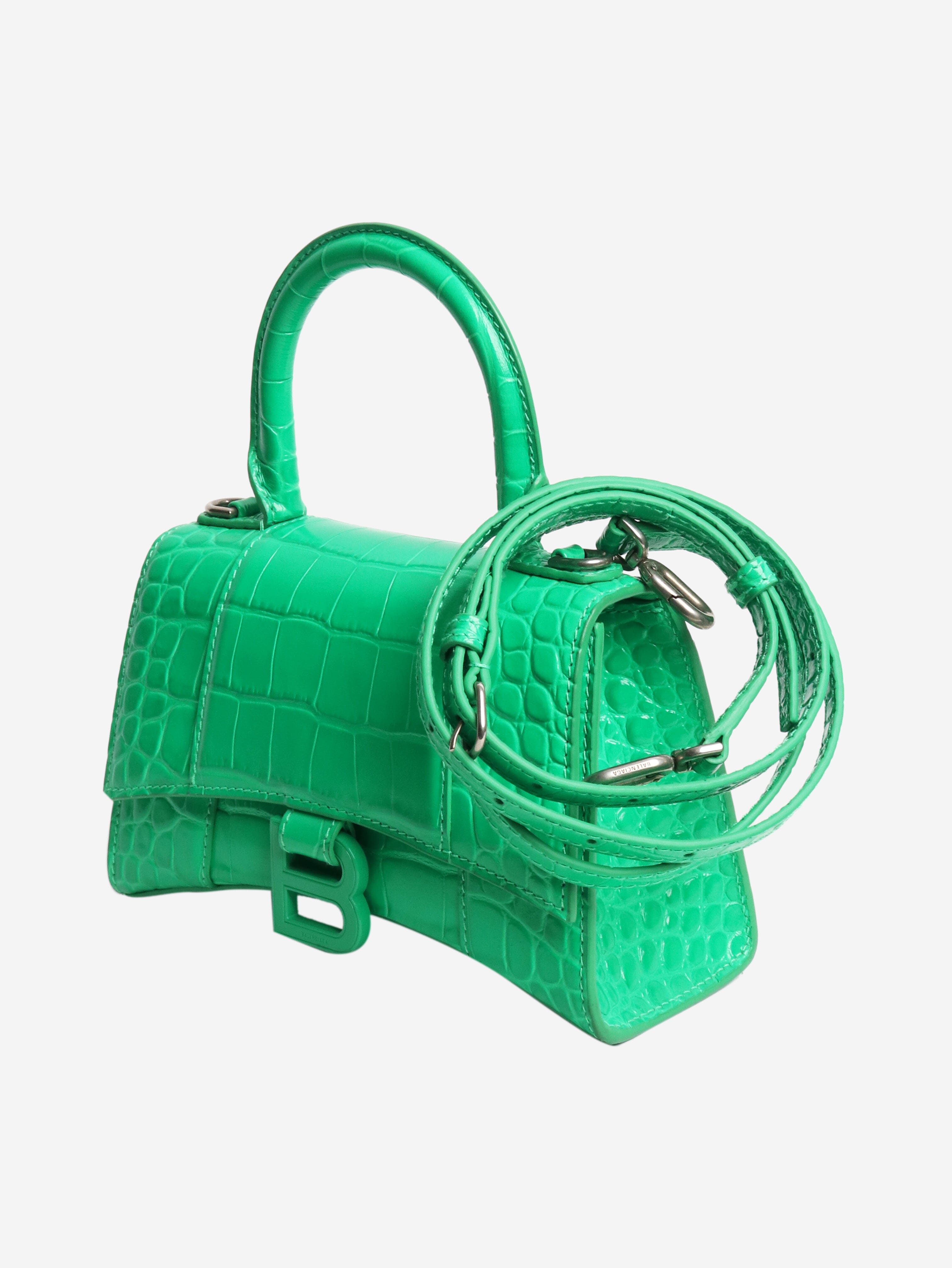 Green Hourglass XS croc-effect handbag - size Cross-body bags Balenciaga 