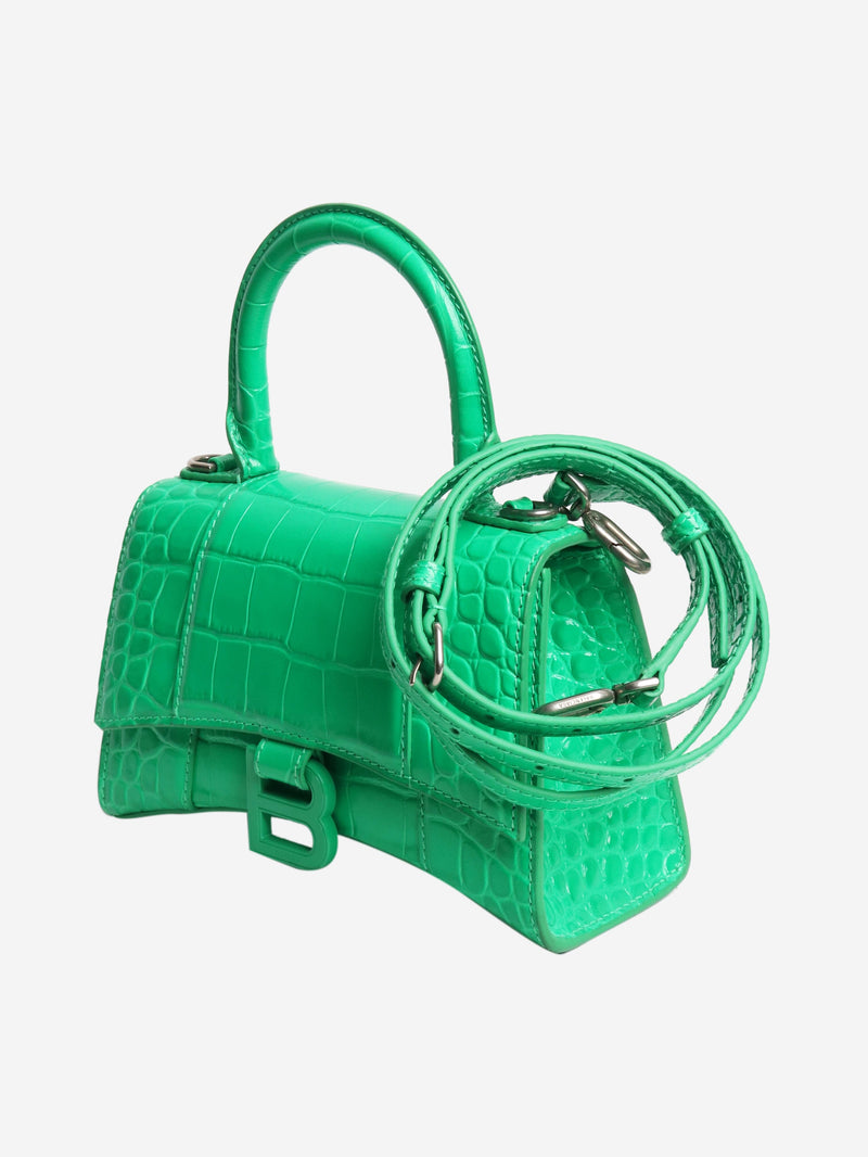Green Hourglass XS croc-effect handbag - size Cross-body bags Balenciaga 