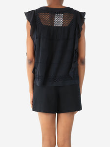 Isabel Marant Etoile Black sleeveless frill lace-trim top - size UK 6