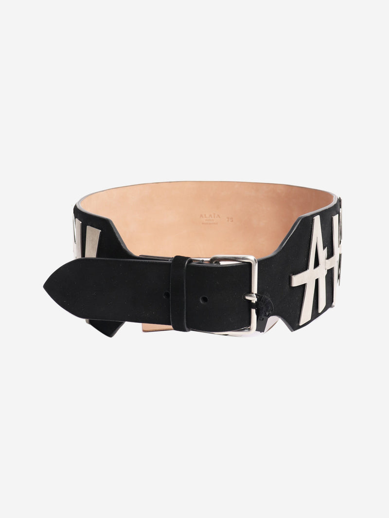 Black A motif metal and leather wide belt Belts Alaia 