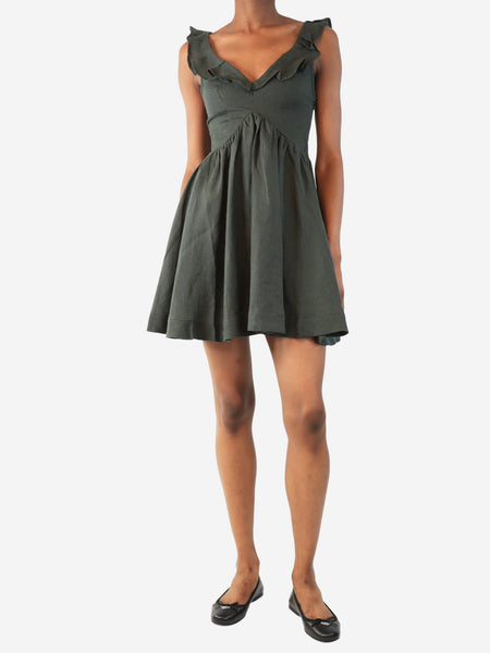 Dark green linen mini dress - size XS product image