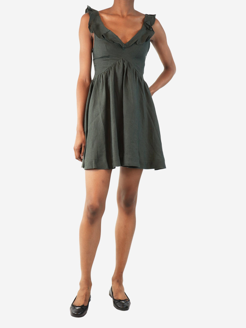 Dark green linen mini dress - size XS Dresses Casa Raki 