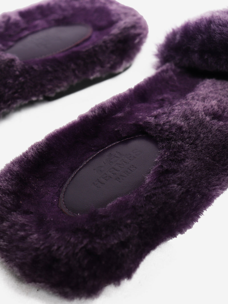 Purple shearling Oran sandals - size EU 40.5 Flat Shoes Hermes 