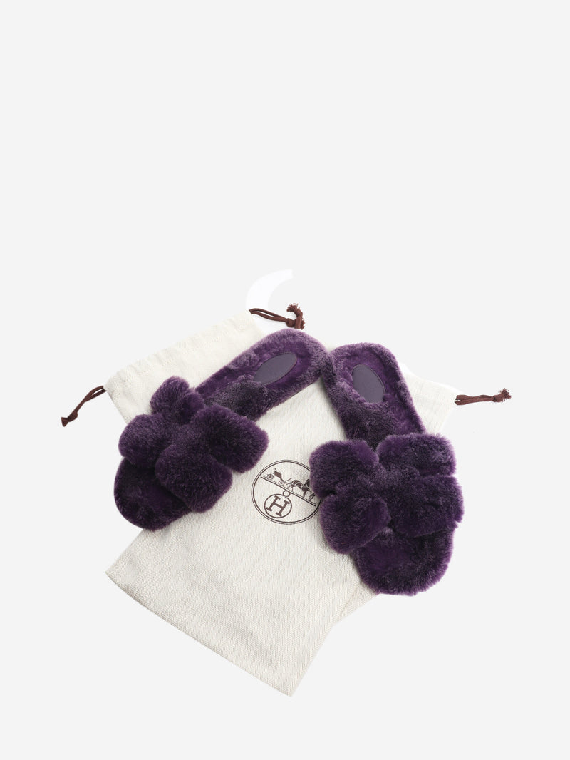 Purple shearling Oran sandals - size EU 40.5 Flat Shoes Hermes 