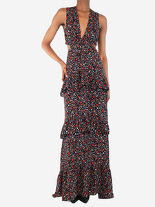 A.L.C. A.L.C. Black floral tiered maxi dress - size UK 4
