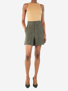 Isabel Marant Olive green high-waisted cotton-blend shorts - size UK 8