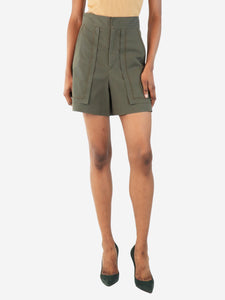 Isabel Marant Olive green high-waisted cotton-blend shorts - size UK 8