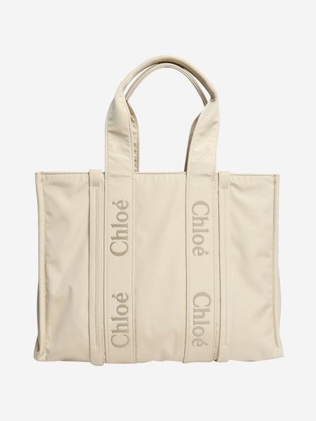 Beige nylon tote bag product image
