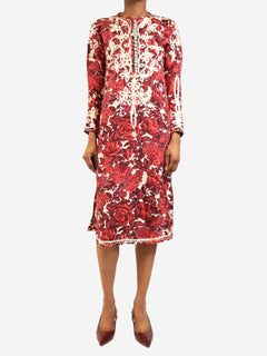 Burgundy silk embroidered midi dress - size UK 6 Dresses Paul Smith 