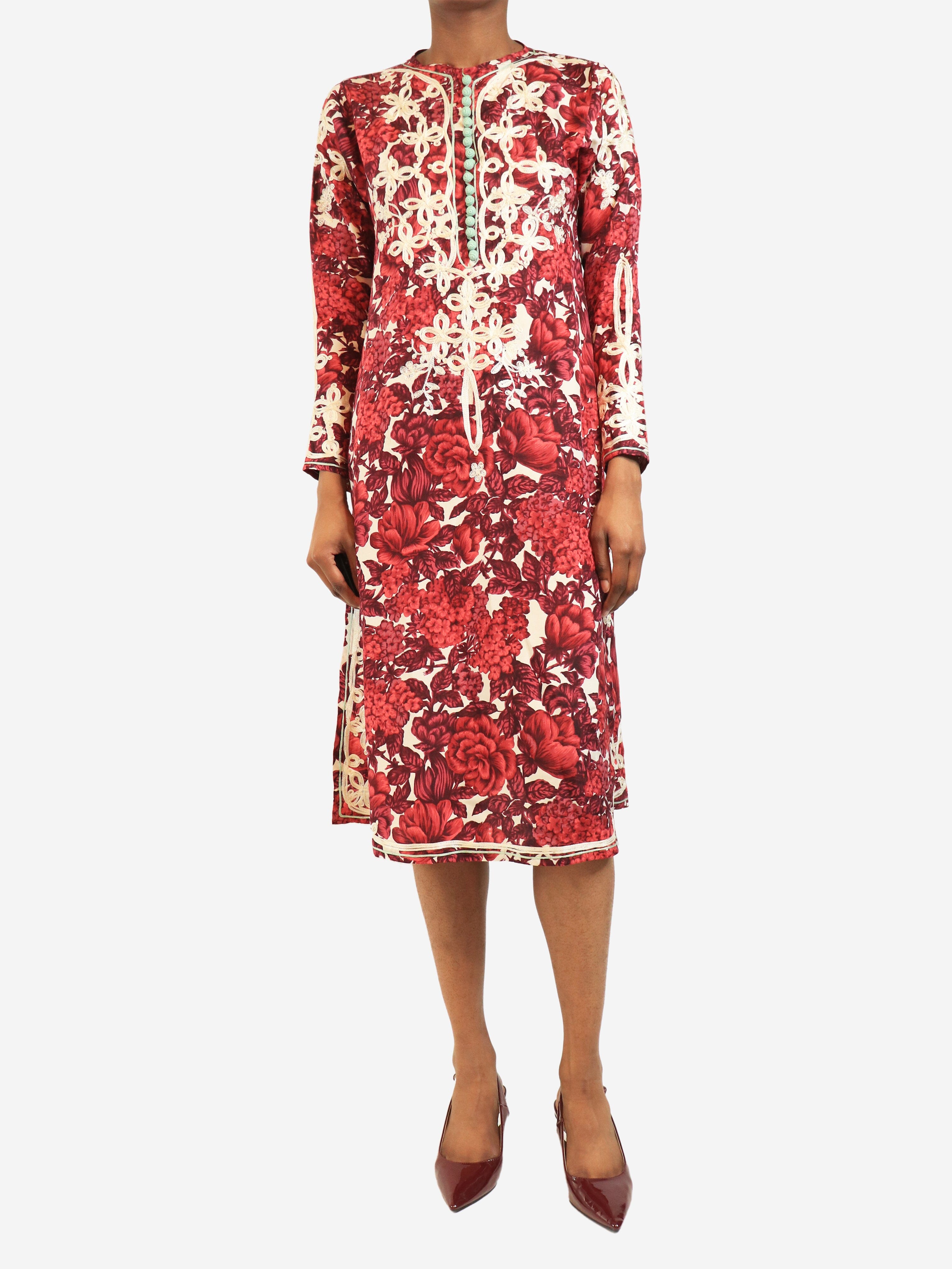 Burgundy silk embroidered midi dress - size UK 6 Dresses Paul Smith 