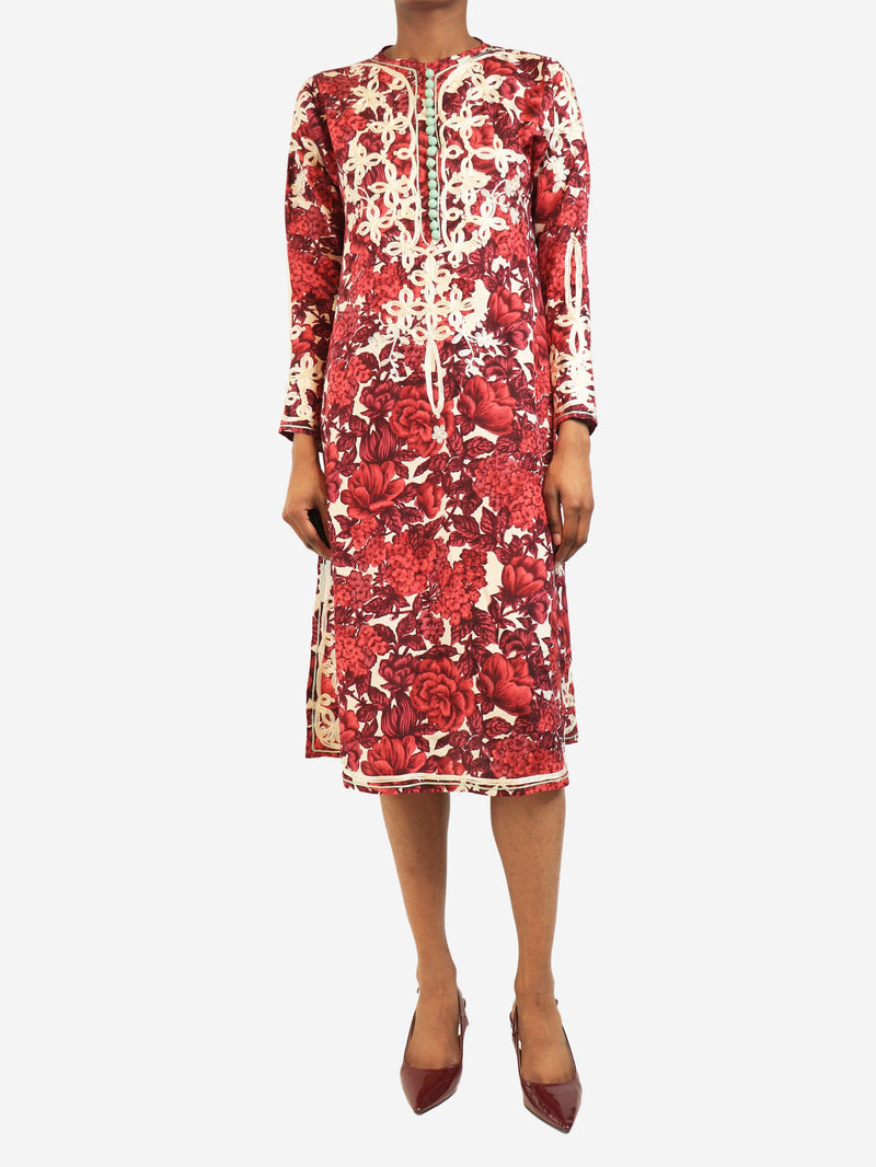 Burgundy silk embroidered midi dress - size UK 6 Dresses Paul Smith 