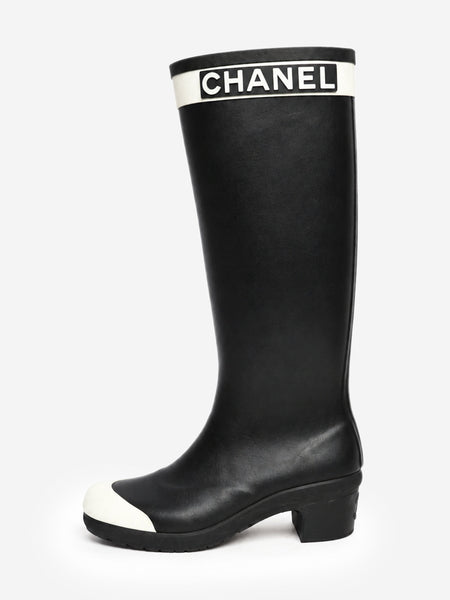 Black and white rubber logo rain boots - size EU 38 product image