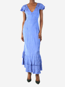 Rixo Blue satin midi dress - size UK 6