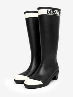 Black and white rubber logo rain boots - size EU 38 Boots Chanel 
