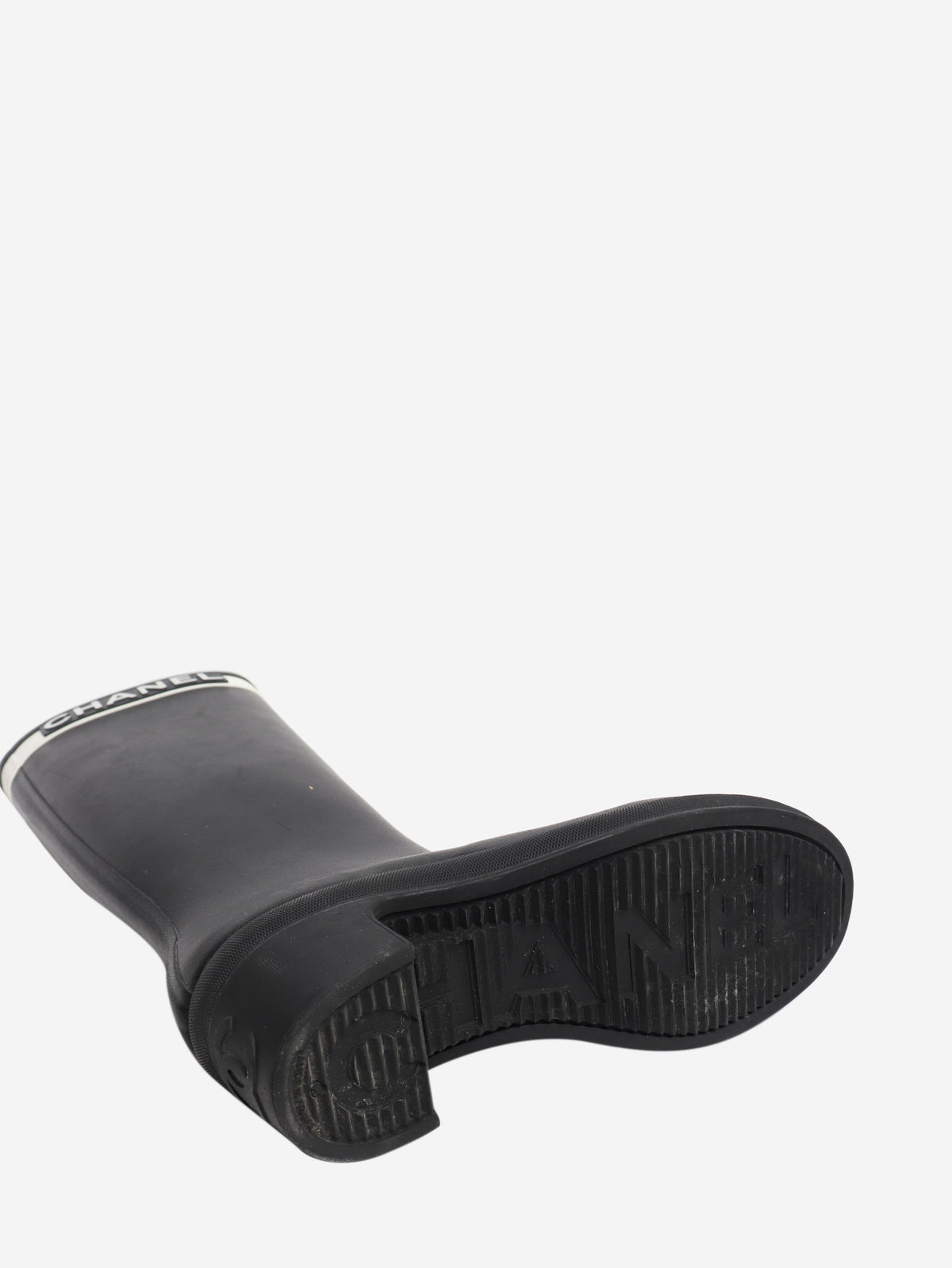 Black and white rubber logo rain boots - size EU 38 Boots Chanel 