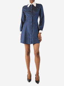 Bella Freud Navy and white polka dot shirt dress - size UK 6